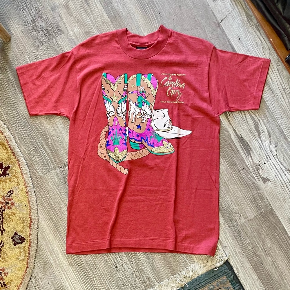 Vintage 1994 Diamond Dust Gold Sparkle Cowgirl Boots Print Carolina Opry T-Shirt - Picture 1 of 16